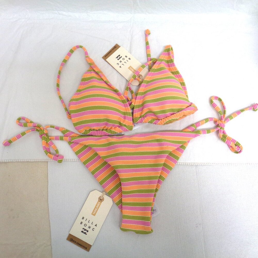 BILLABONG Bikini Set Top & Bottom Stripe NWT size Medium
